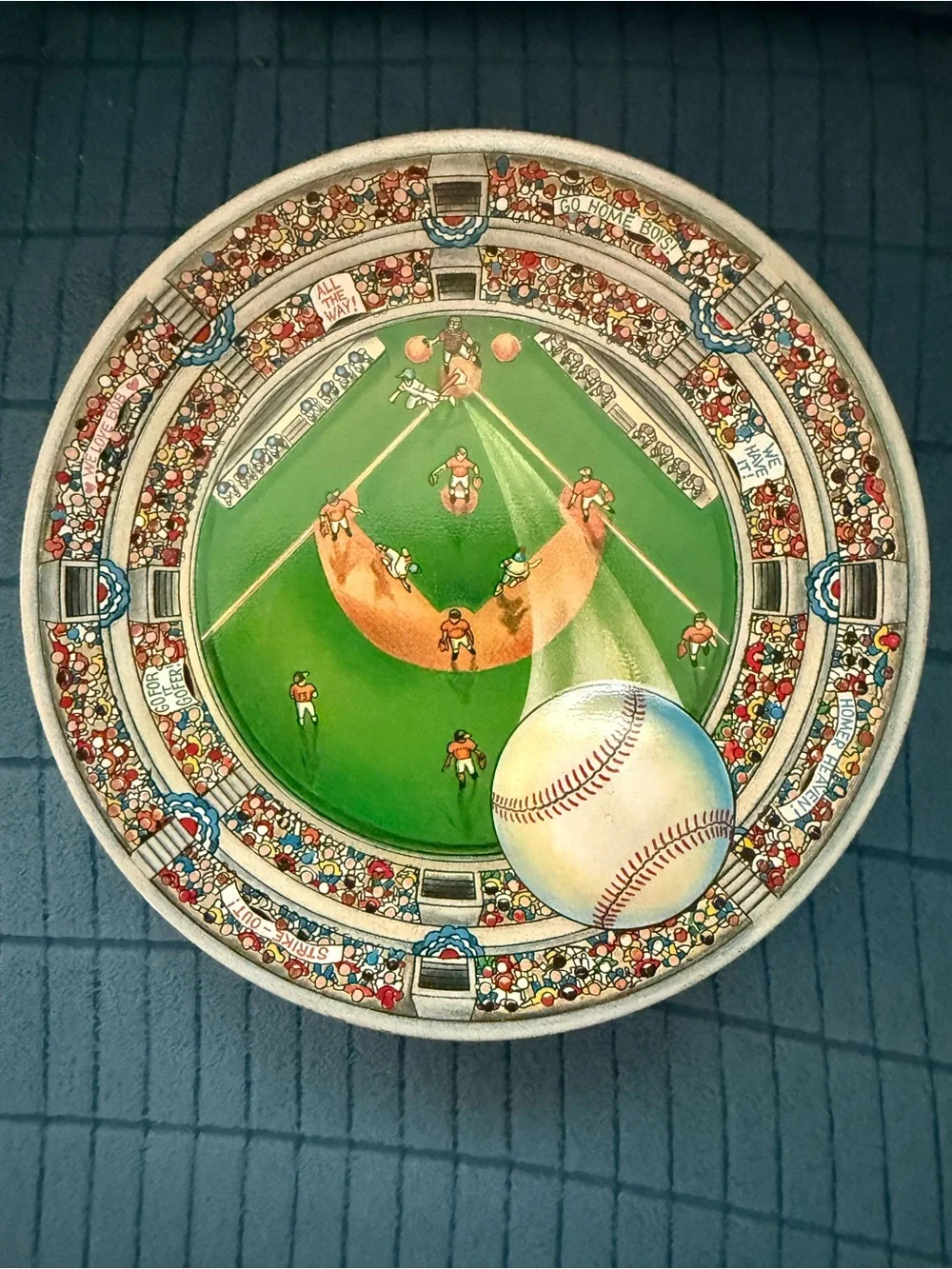 Vintage Sunflower Seed Raised Baseball Stadium Tin 7” - Green/Homerun Design